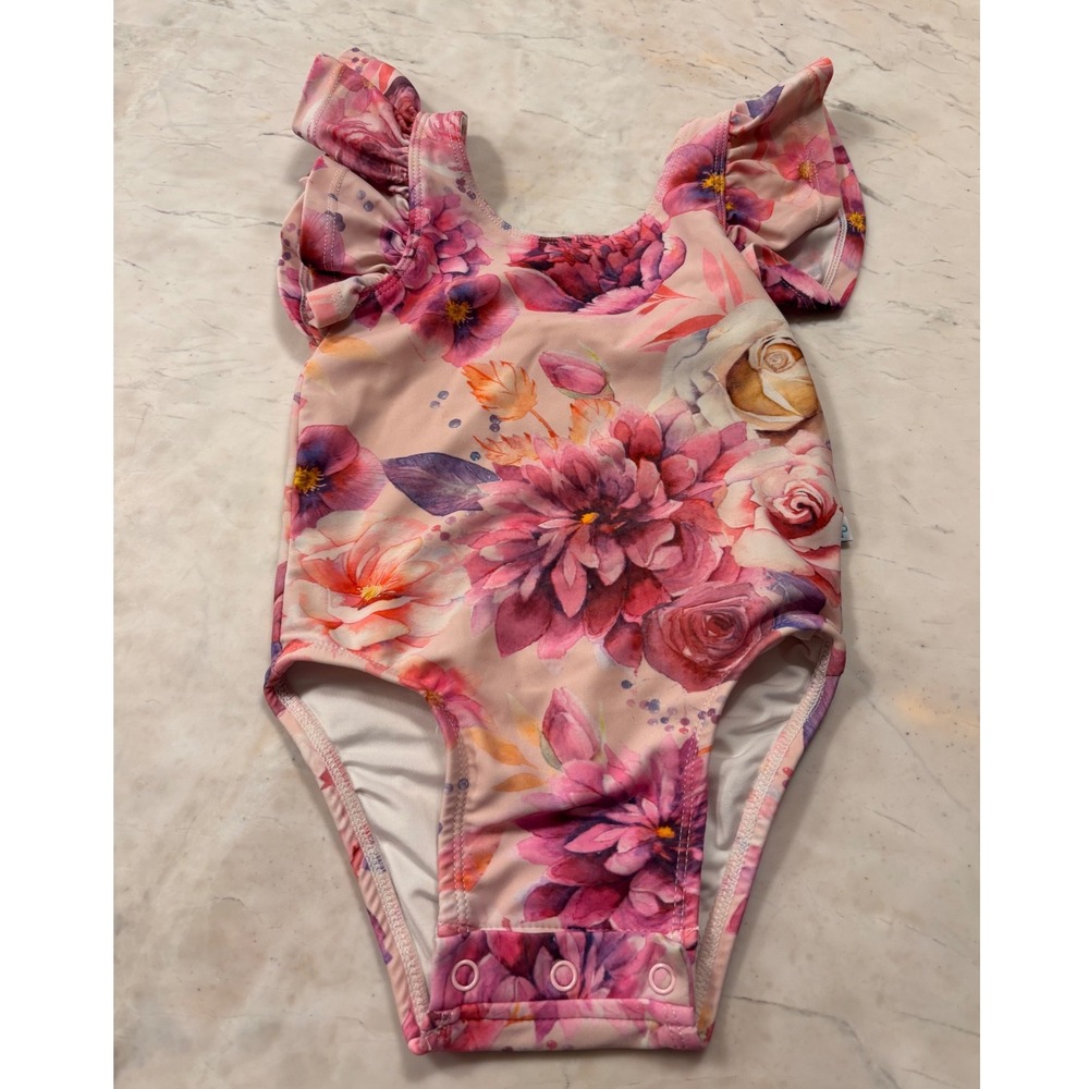 Posh Peanut Floral Ruffle Flutter Sleeve Snap Bottom Bodysuit Pink 18-24 Months